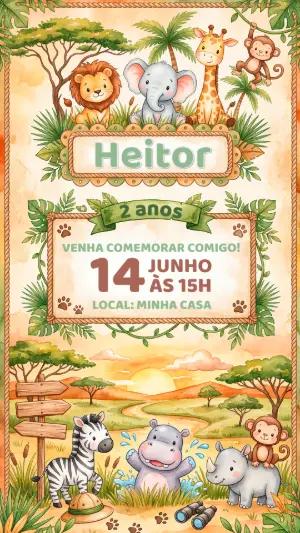 Convite de Aniversário Safari Baby em Aquarela para Editar