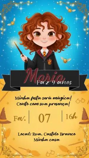 Convite de Aniversário Tema Hermione Harry Potter Editável