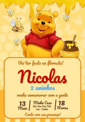 Convite Digital Ursinho Pooh para Aniversário Infantil Editável