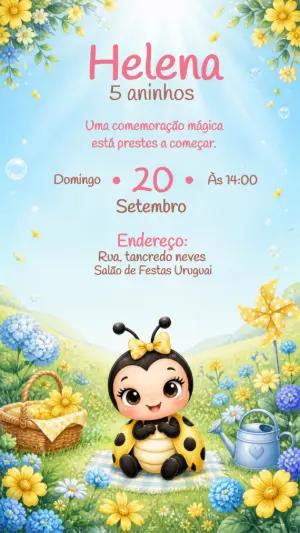 Convite de Aniversário Joaninha no Jardim