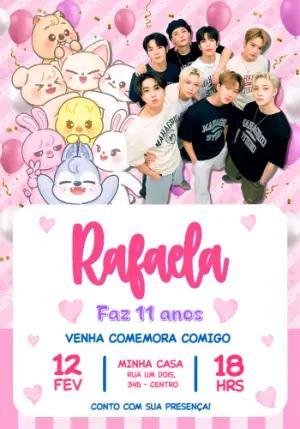 Convite de Aniversário Stray Kids K-pop Rosa para Editar