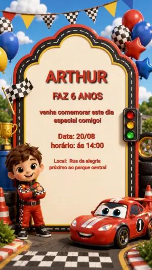 Convite de Aniversário Corrida de Carros para Editar Online