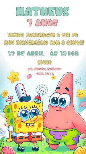 Convite Aniversário Bob Esponja e Patrick para Editar Online