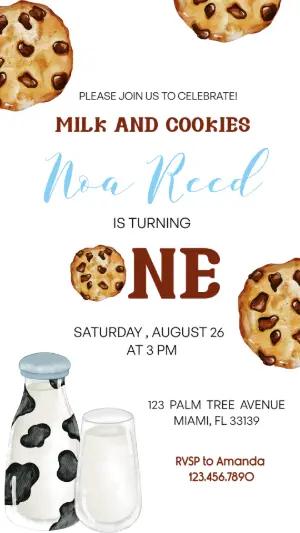 Milk & Cookies First Birthday Invitation | Editable Template