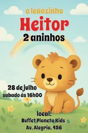 Convite Aniversário Leãozinho Fofo para Editar Online