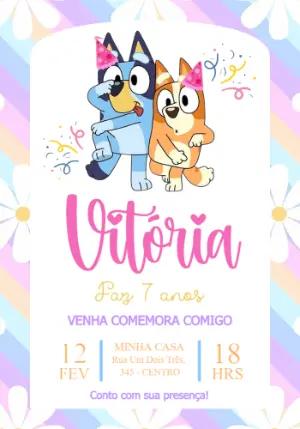 Convite de Aniversário Bluey e Bingo Colorido para Editar