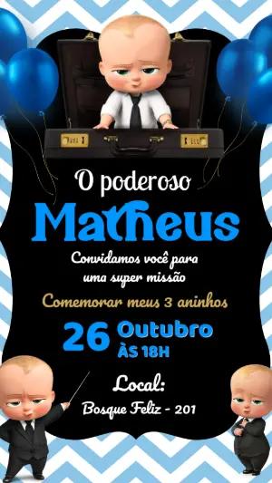 Convite de Aniversário O Poderoso Chefinho Azul para Editar