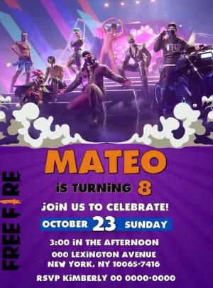 Free Fire Birthday Invitation with Characters to Edit Online