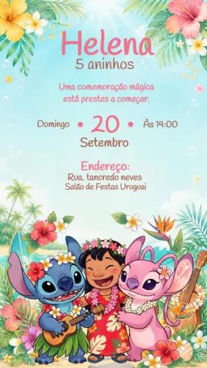 Convite Digital Lilo e Stitch Havaiano Editável