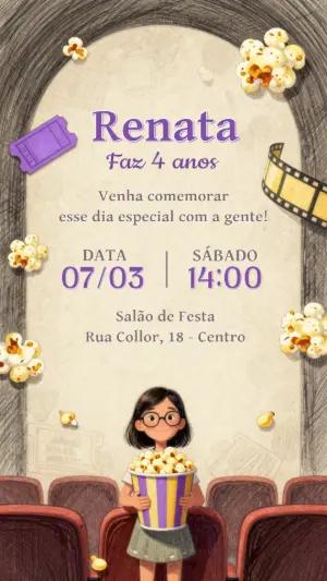 Convite de Aniversário Infantil Tema Cinema Digital para Editar
