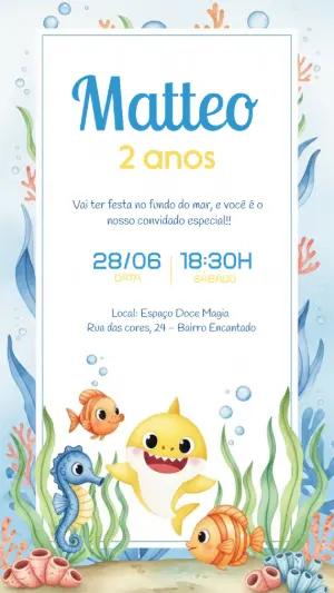 Convite Aniversário Baby Shark Fundo do Mar para Editar Online