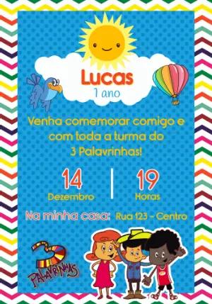 Convite Digital Infantil 3 Palavrinhas Modelo Editável