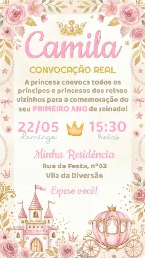 Convite Digital Realeza Rosa e Dourado para Editar