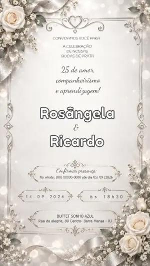 Convite Bodas de Prata 25 Anos Elegante para Editar