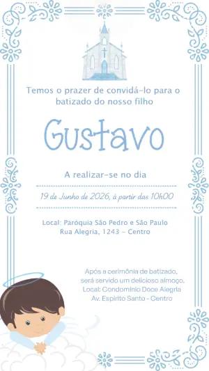 Convite Editável Batizado Menino Anjo Delicado Azul