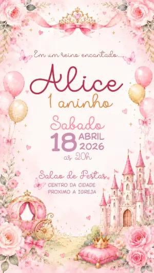 Convite Aniversário Princesa Aquarela Rosa para Editar