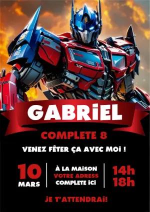 Invitation Anniversaire Transformers Optimus Prime à Modifier