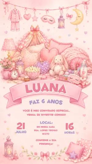 Convite Aniversário Festa do Pijama Rosa Aquarela para Editar