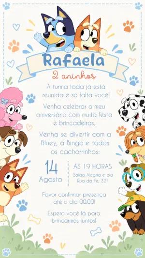 Convite de Aniversário Bluey e Bingo para Editar Online