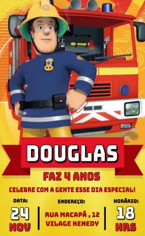 Convite de Aniversário Bombeiro Sam para Editar Online