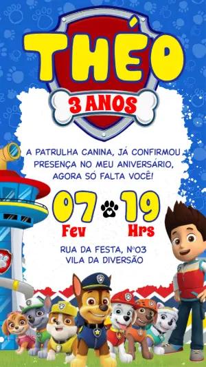 Convite de Aniversário Patrulha Canina Colorido para Editar