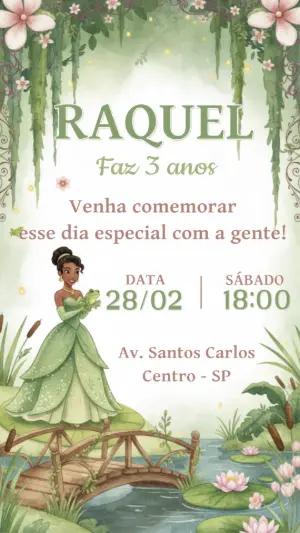 Convite de Aniversário Princesa Tiana Aquarela Editável