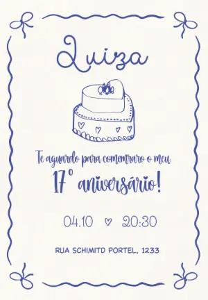 Convite de Aniversário Laços Azuis Delicado para Editar
