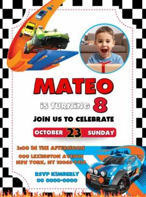 Hotwheels Race Car Party Invitation with Photo