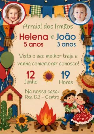 Convite de Aniversário Festa Junina com Foto Editável