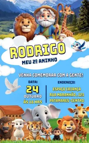Convite Aniversário Arca de Noé com Animais para Editar Online