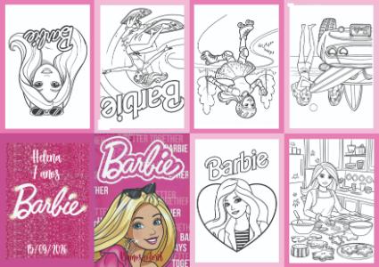 Livrinho de Colorir Barbie Editável para Festa Infantil