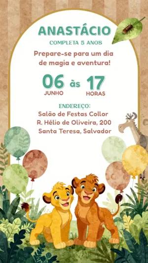 Convite de Aniversário Rei Leão Editável Tema Selva
