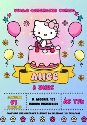 Convite de Aniversário Hello Kitty para Editar Online