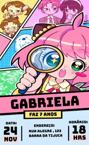Convite de Aniversário Spy x Family com Anya para Editar Online