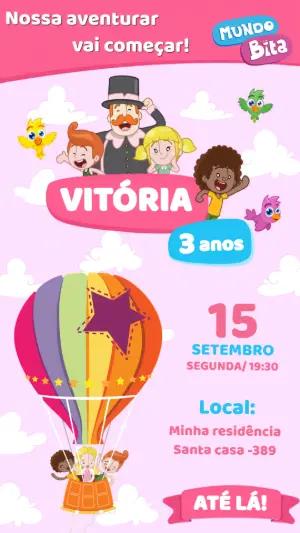 Convite de Aniversário Mundo Bita Editável para Festa Infantil