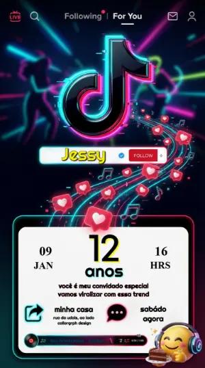 Convite Digital Aniversário Estilo TikTok Neon para Editar