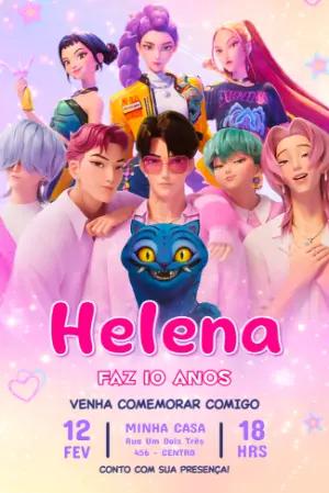 Convite Aniversário Guerreiras do Kpop e Saja Boys Modelo Editável