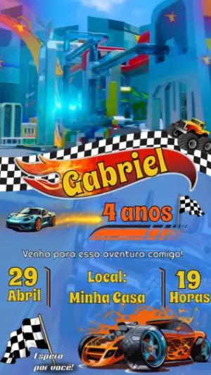 Convite Animado Aniversário HotWheels para Editar Online