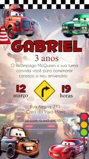 Convite de Aniversário Carros com Relâmpago McQueen para Editar