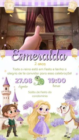 Convite Animado Aniversário Enrolados para Editar Online