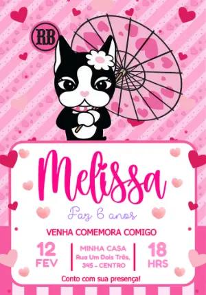 Convite de Aniversário Rebecca Bonbon com Corações para Editar
