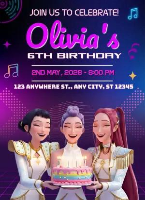 Animated Demon Hunter K-Pop Birthday Video Invitation to Edit