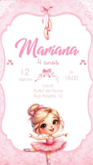 Convite de Aniversário Bailarina Aquarela para Editar
