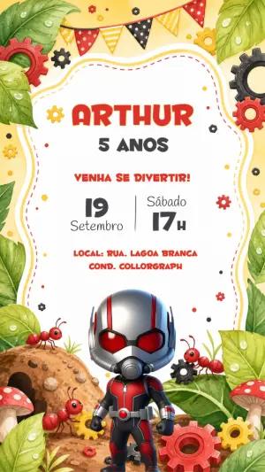 Convite de Aniversário Homem-Formiga para Editar