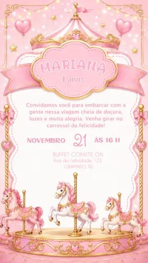 Convite de Aniversário Carrossel Encantado Editável