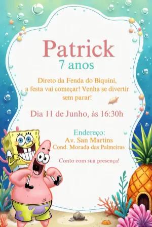 Convite de Aniversário Bob Esponja e Patrick Editável Online