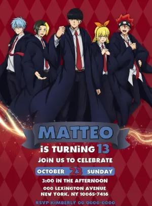 Mashle Anime Birthday Invitation Editable Template