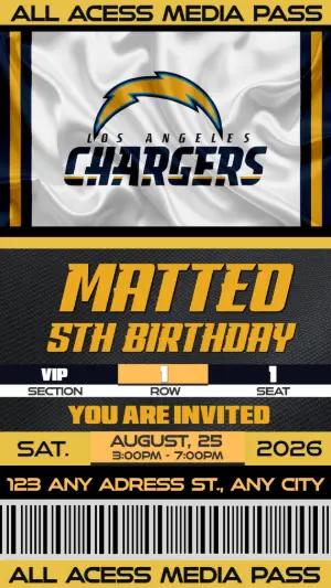 Chargers Football Birthday Ticket Invitation los angeles chargers