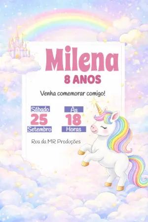 Convite Digital Aniversário Unicórnio Arco-Íris para Editar