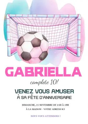 Invitation Anniversaire Foot Fille Aquarelle Rose Modèle à Modifier